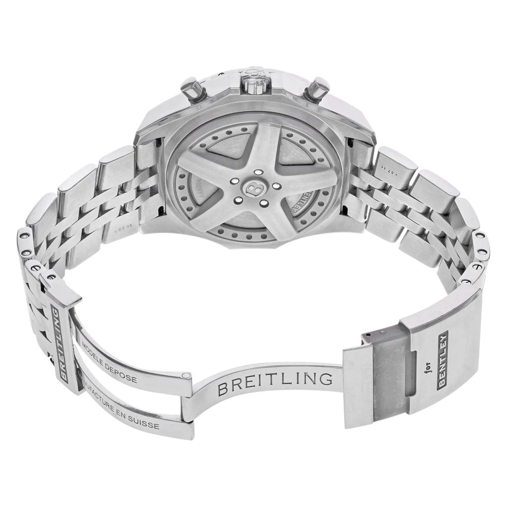 Back View Of {Caseback} Back Case And Open Stainless Steel Band Of Breitling A4436412/G679-990A Watch Pre Owned Condition