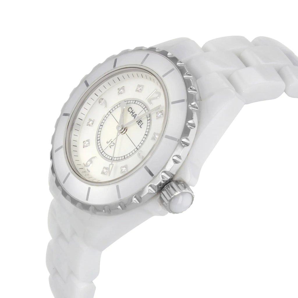View Of Crown Facing Side Of Chanel H2422 Ceramic Watch Pre Owned Condition