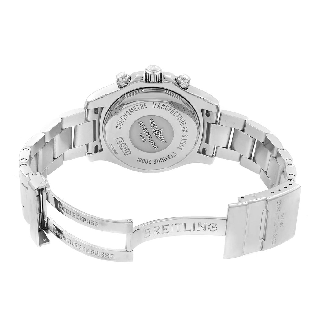 Back View Of {Caseback} Back Case And Open Stainless Steel Band Of Breitling A13311C9/BE93-161A Watch Display Model Condition