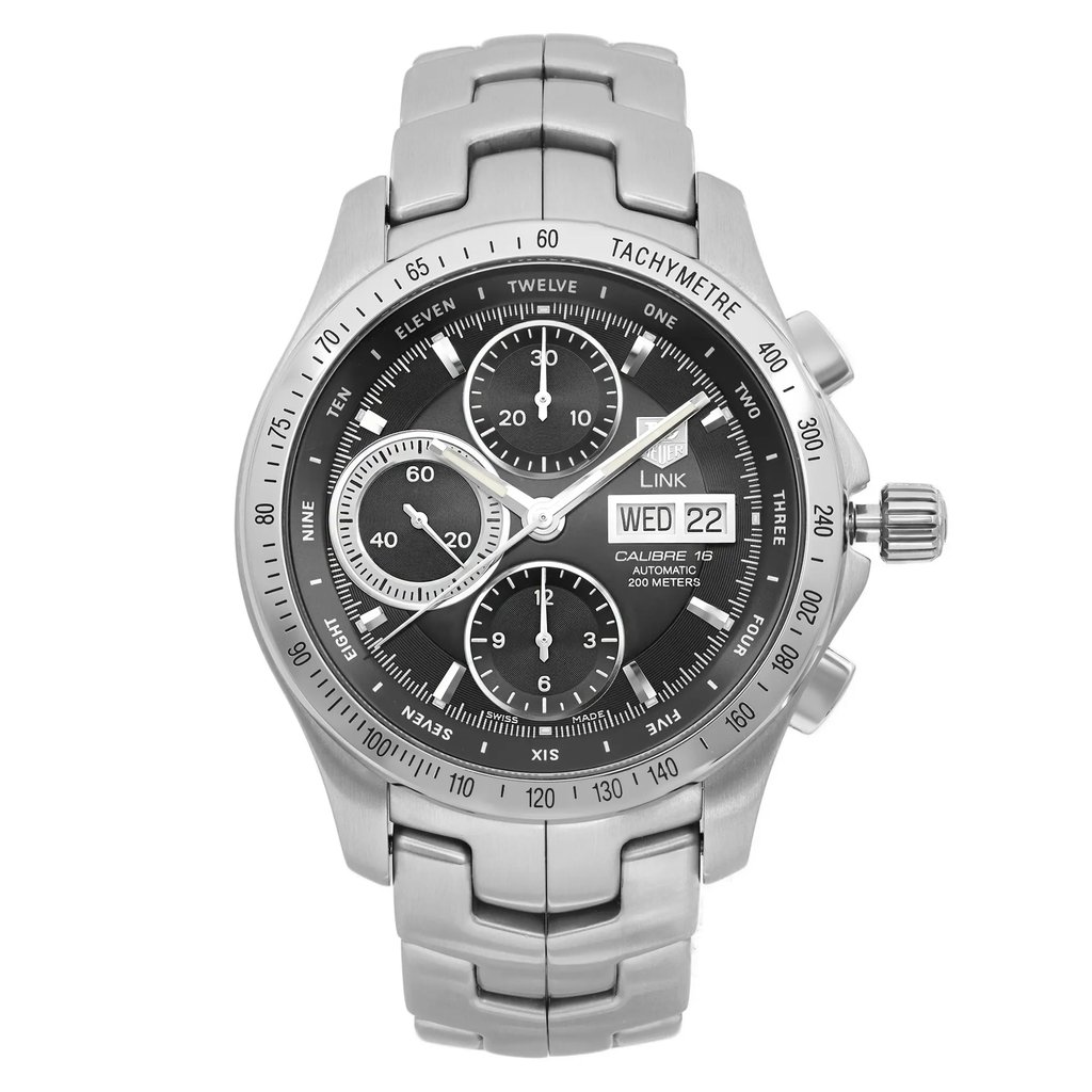 Front Full View Of TAG Heuer CJF211A.BA0594 Stainless Steel Watch Pre Owned Condition Good