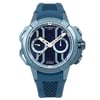 An image of a pre-owned wristwatch taken from a full frontal view. The watch features a blue strap and a detailed face with multiple subdials. The brand name is visible on the dial, and the image captures the watch in a clear and centered position, showcasing its intricate design and condition.