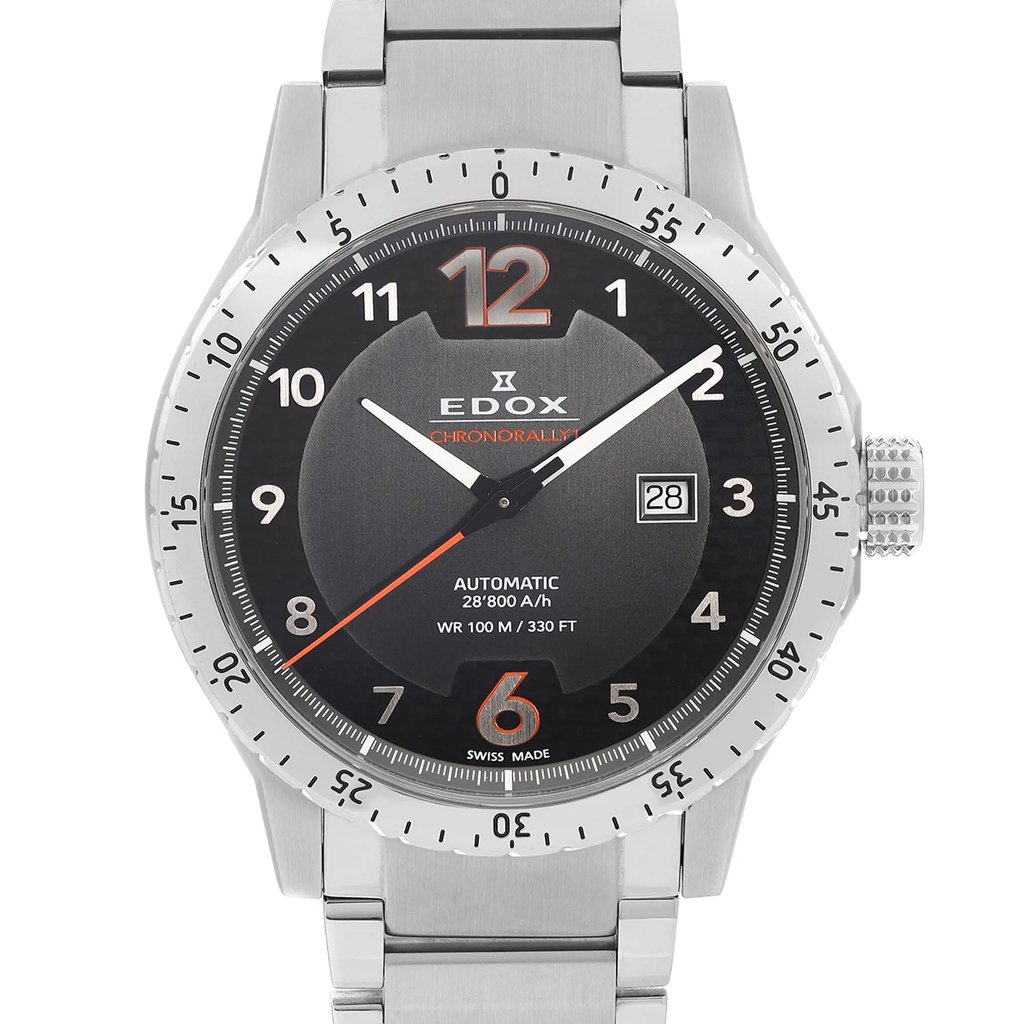 Up Close Front Facing Picture Of Edox 80094-3NM-NO1 Stainless Steel Watch Pre Owned Condition