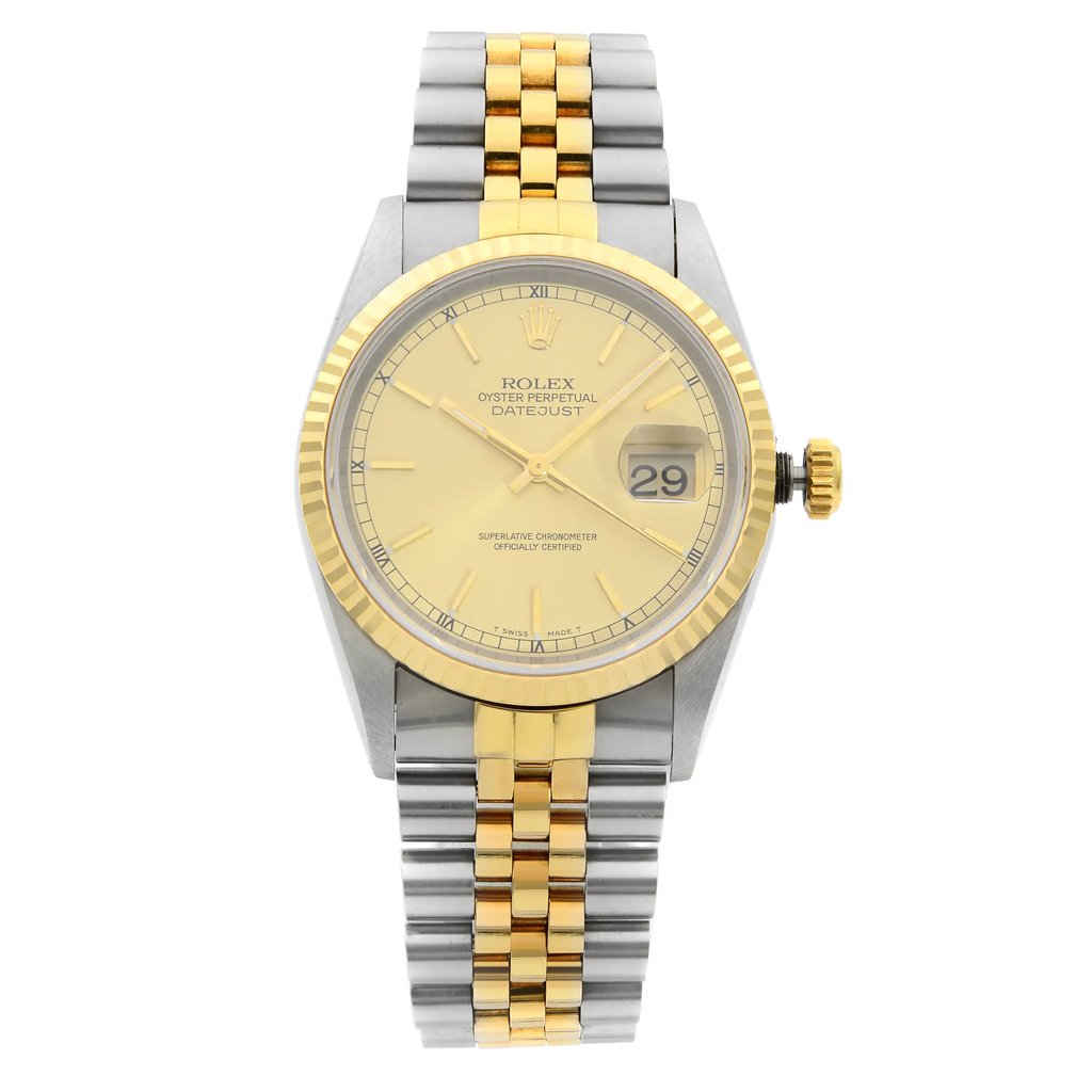 Front Full View Of Rolex 16233 Stainless Steel Watch Pre Owned Condition {Product Condition}