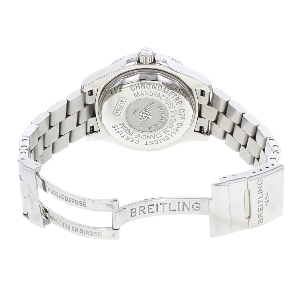 Back View Of {Caseback} Back Case And Open Stainless Steel Band Of Breitling A1736402/BA28-161A Watch Pre Owned Condition