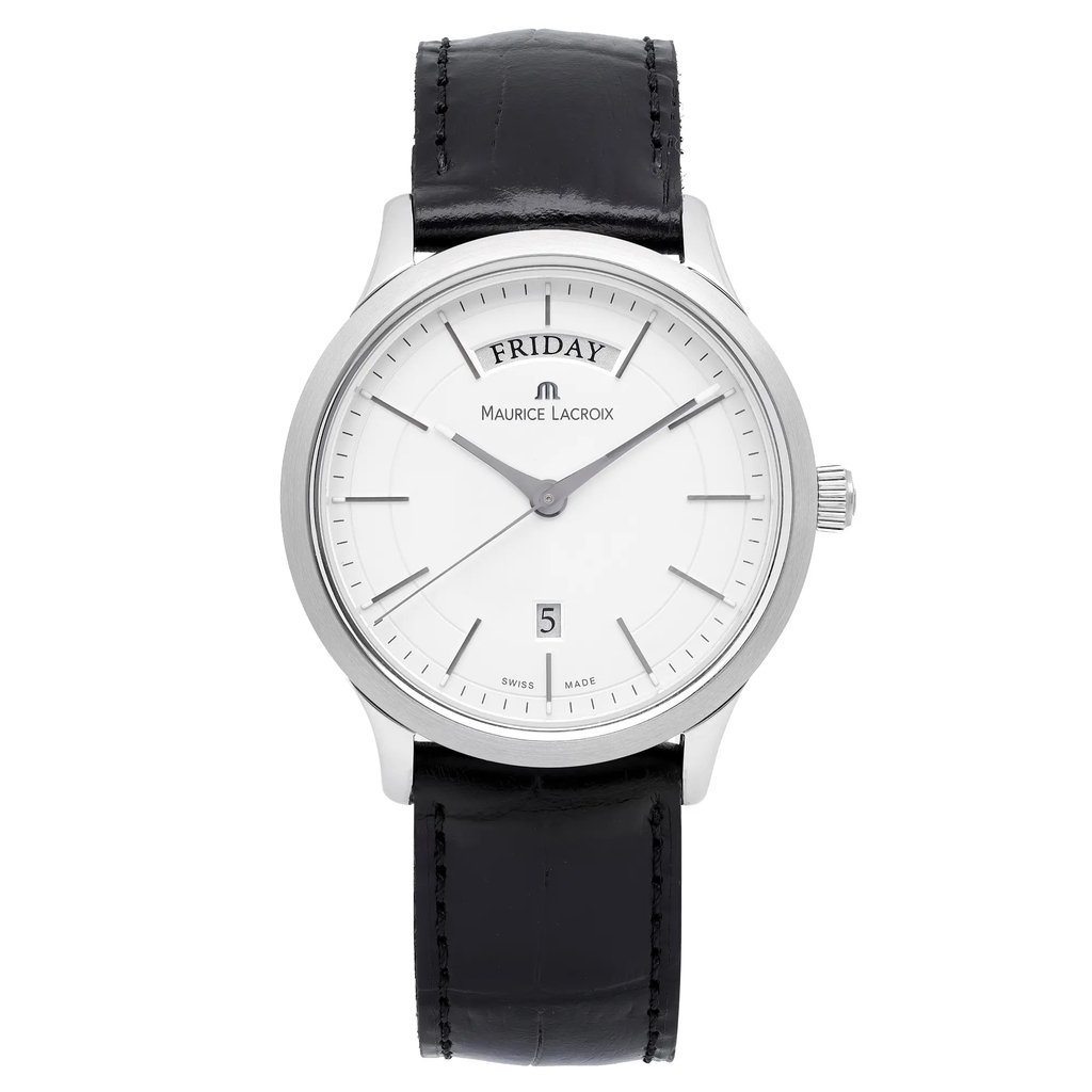 Front Full View Of Maurice Lacroix LC1007-SS001-130 Stainless Steel Watch Unworn Condition Excellent