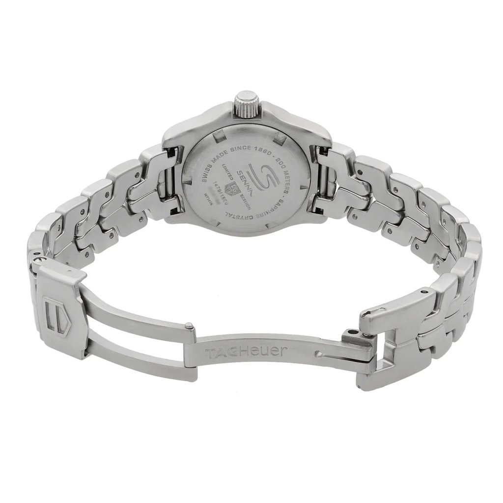 Back View Of Screwback Back Case And Open Stainless Steel Band Of TAG Heuer WT141N Watch Pre Owned Condition