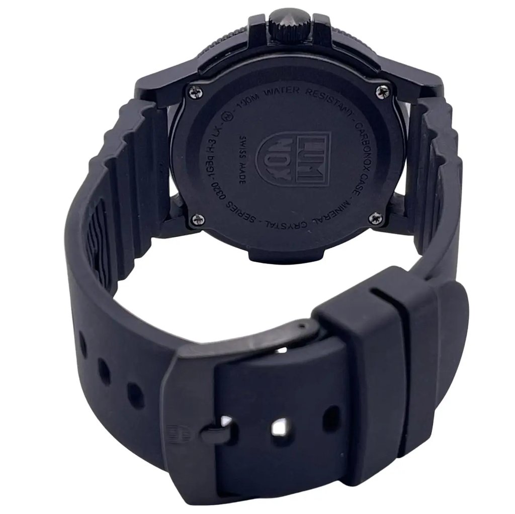 Back View Of Screwback Back Case And Open Rubber Band Of Luminox XS.0321.BO.L Watch Pre Owned Condition