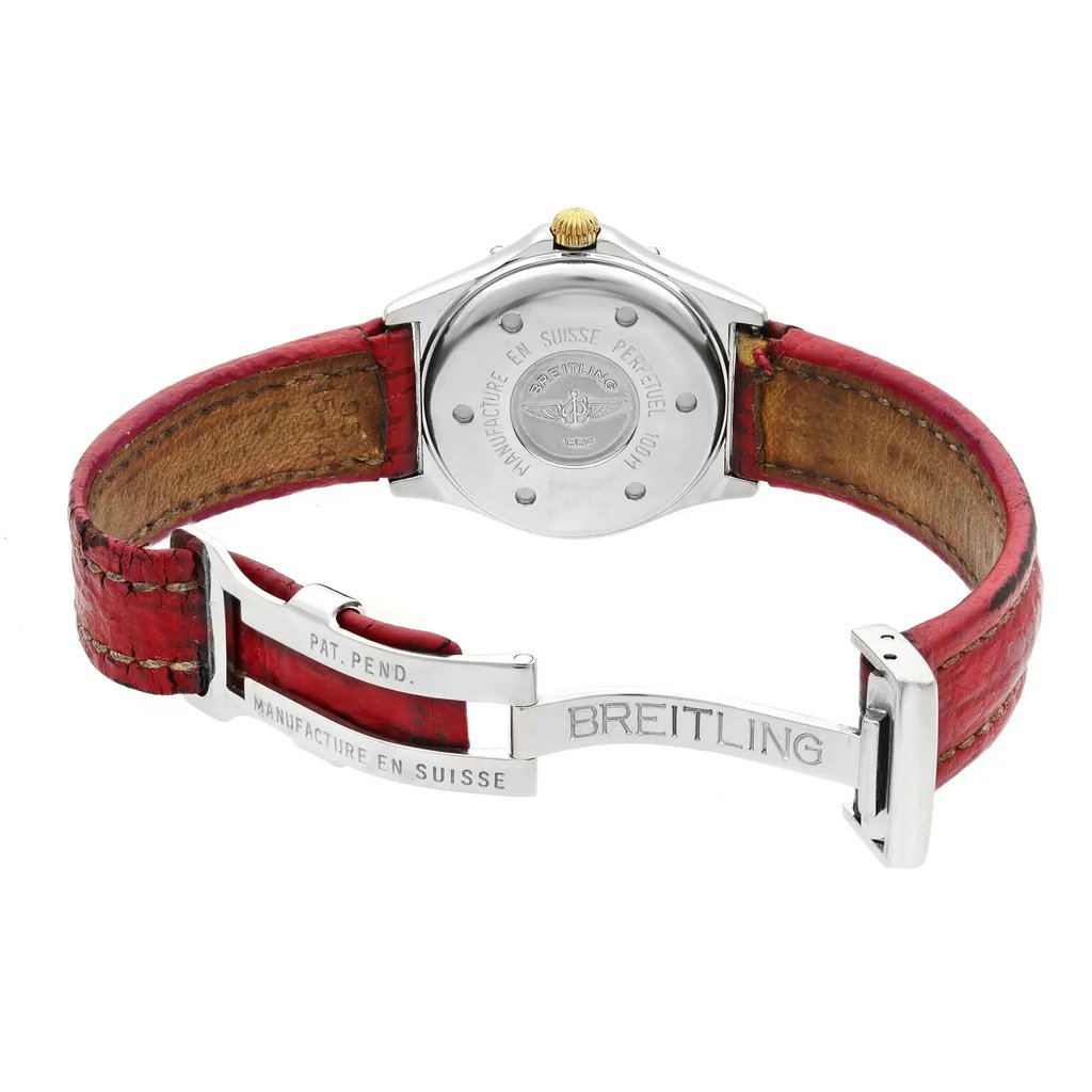 Back View Of {Caseback} Back Case And Open Leather Band Of Breitling B60622 Watch Pre Owned Condition