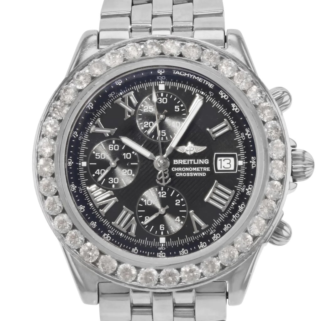 Up Close Front Facing Picture Of Breitling A13355 Stainless Steel Watch Pre Owned Condition