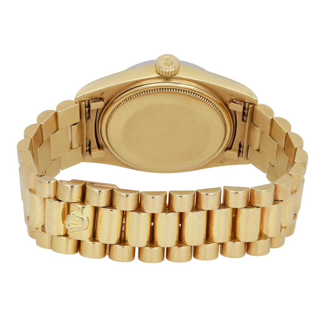 Back View Of Screwback Back Case And Closed Yellow Gold Band Of Rolex 1803 Watch Pre Owned Condition