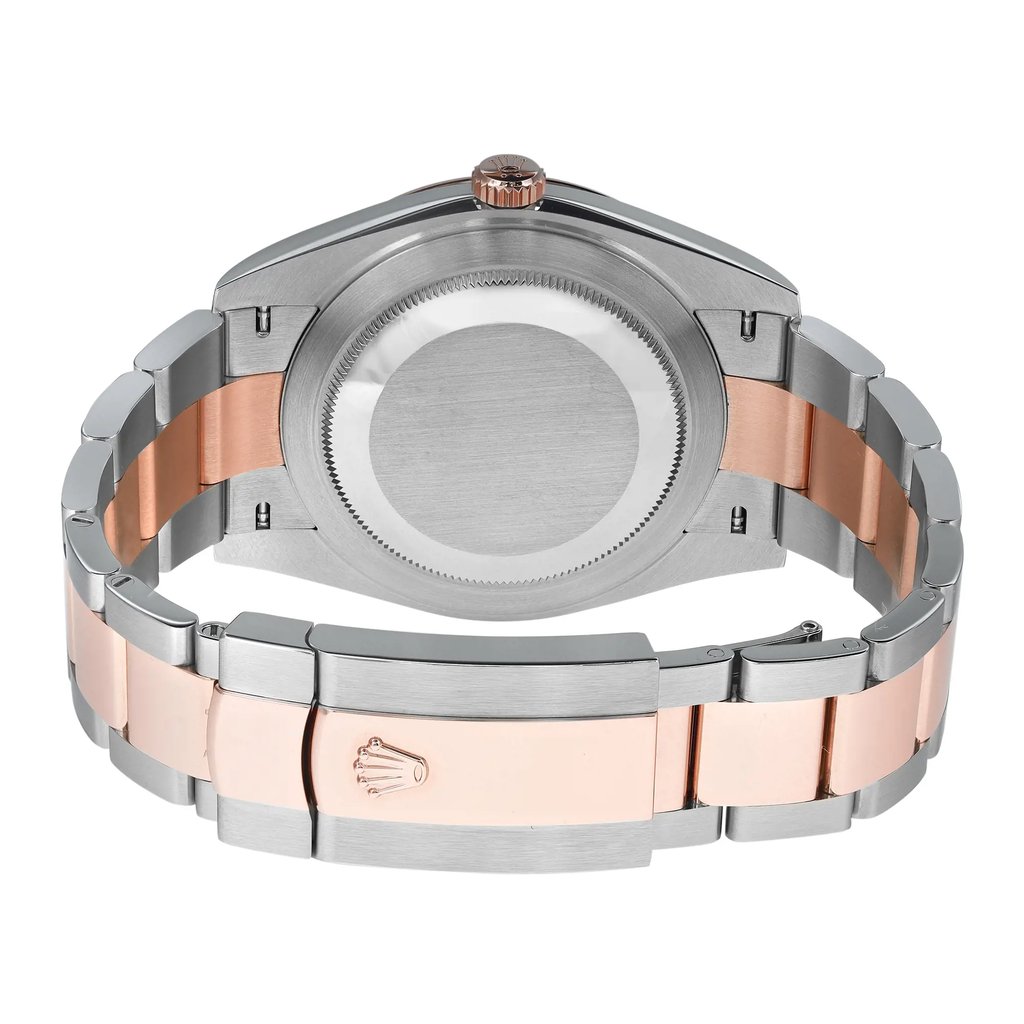 Back View Of Solid Back Case And Closed Rose Gold,Stainless Steel,Gold Band Of Rolex 126301 Watch New Condition