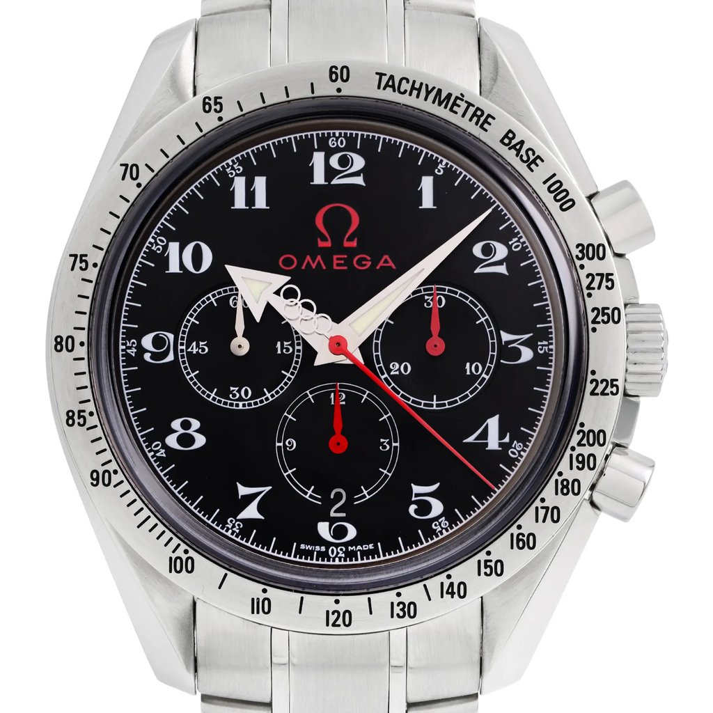 Up Close Front Facing Picture Of OMEGA 3557.50.00 Stainless Steel Watch Pre Owned Condition