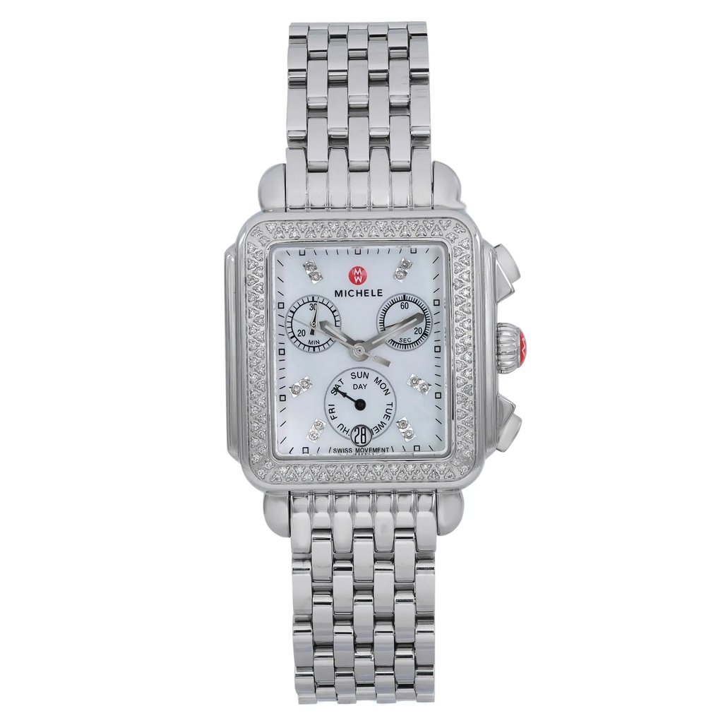 Front Full View Of MICHELE MW06P01A1046 Stainless Steel Watch Unworn Condition Excellent
