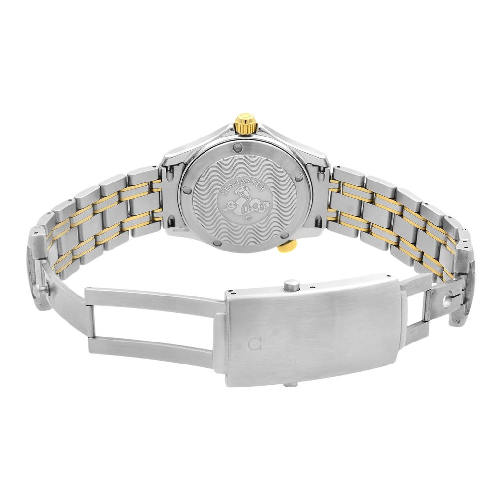 Back View Of Solid Back Case And Open Stainless Steel Band Of OMEGA 236.22.000 Watch Pre Owned Condition