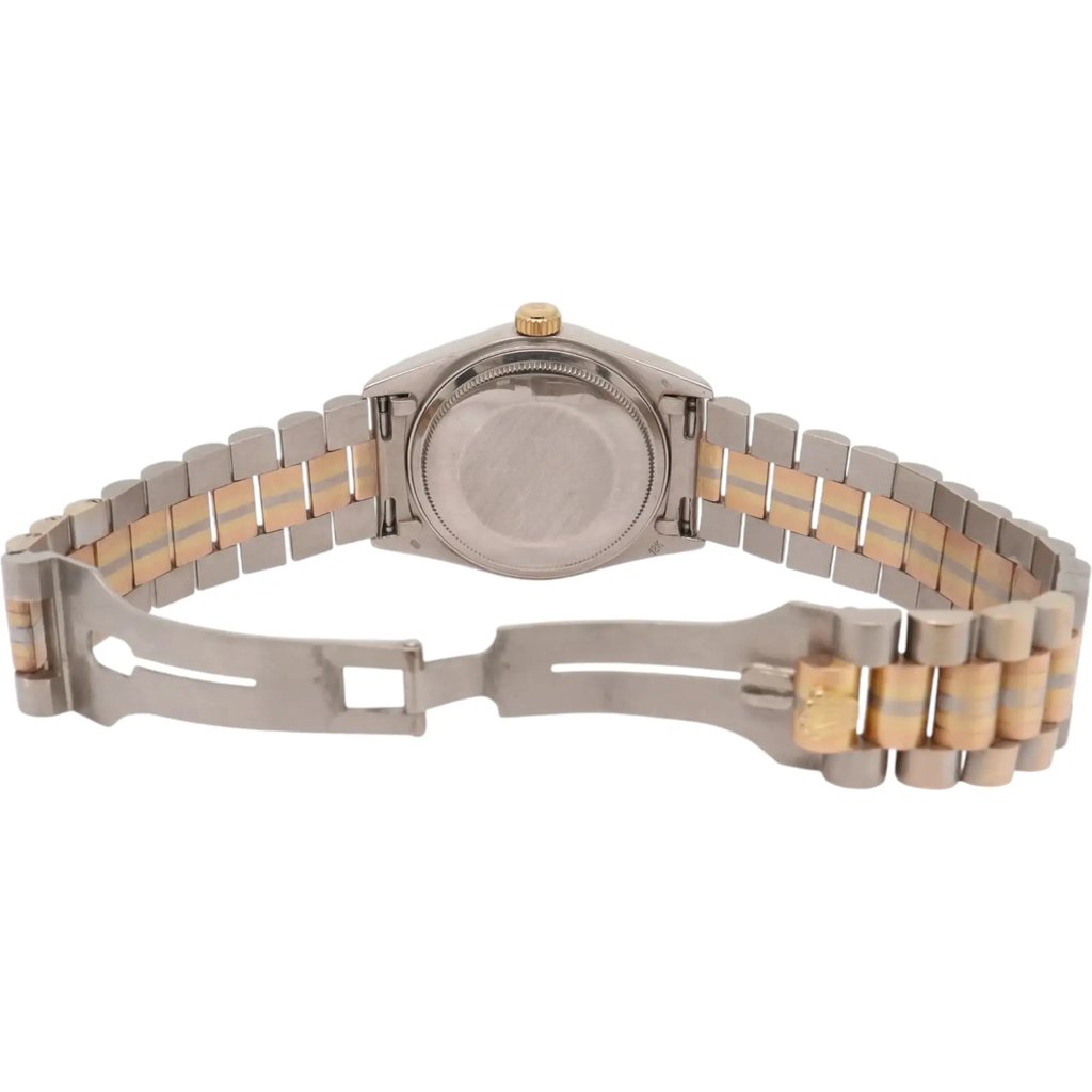 Back View Of {Caseback} Back Case And Open Yellow Gold,Rose Gold,White Gold Band Of Rolex 18239B Watch Pre Owned Condition