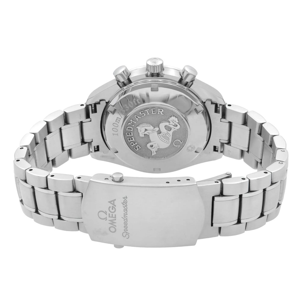 Back View Of Solid Back Case And Closed Stainless Steel Band Of OMEGA 3220.50.00 Watch Pre Owned Condition