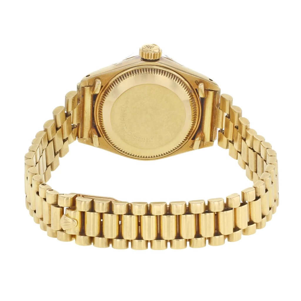Back View Of {Caseback} Back Case And Closed Gold Band Of Rolex 6917 Watch Pre Owned Condition