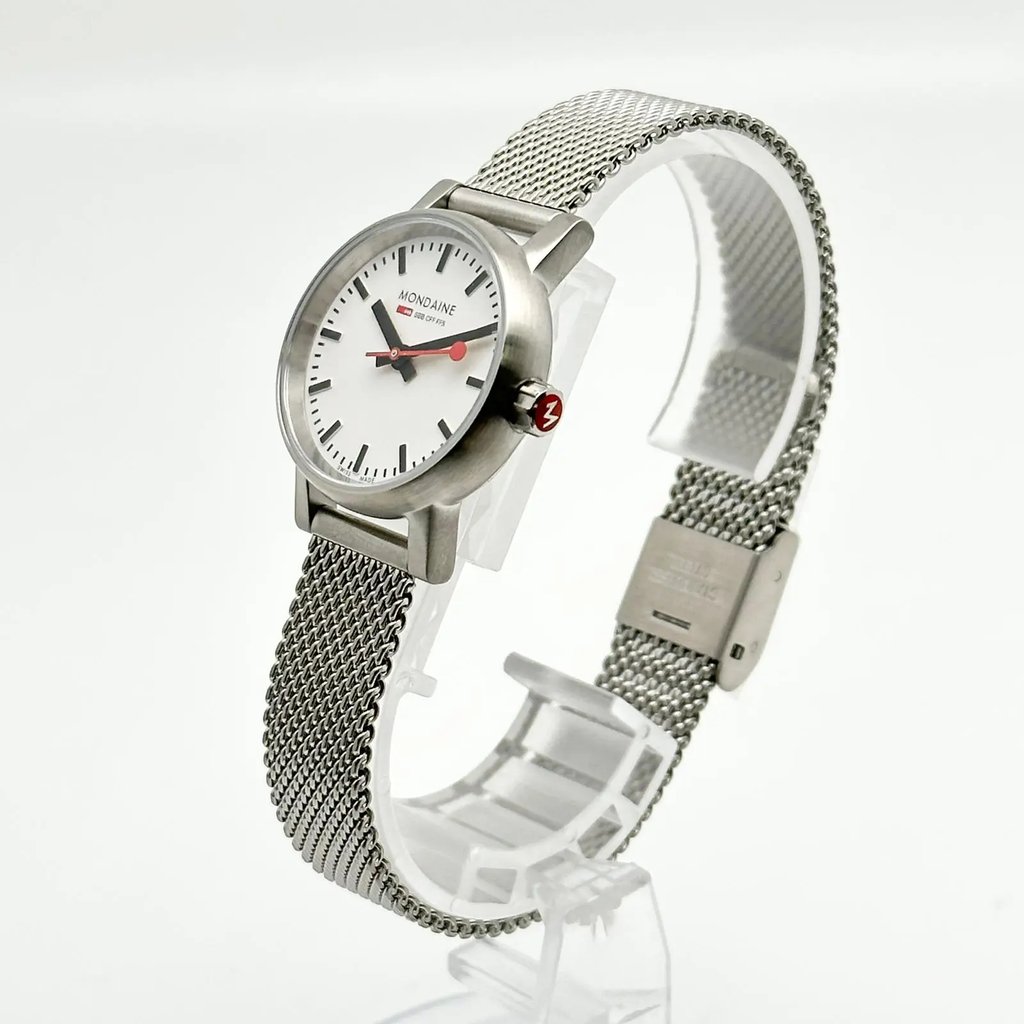 View Of Crown Facing Side Of Mondaine MSE.26110.SM Stainless Steel Watch Display Model Condition