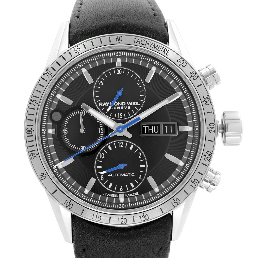 Up Close Front Facing Picture Of RAYMOND WEIL 7731-STC-20021 Stainless Steel Watch Display Model Condition