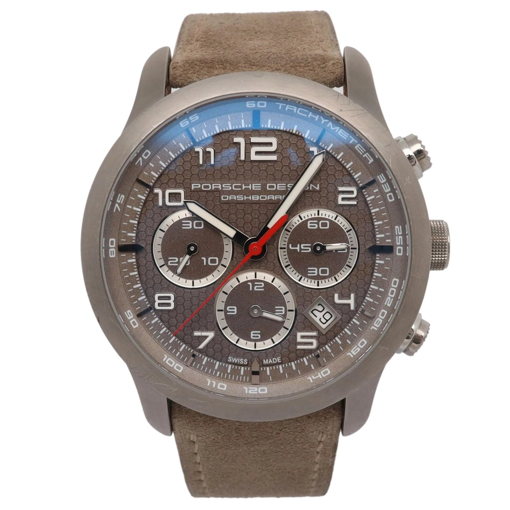 Front Full View Of Porsche Design 6612.11/3 Titanium Watch Pre Owned Condition {Product Condition}