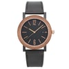 An image of an unworn Bvlgari men's wristwatch in a casual style, presented in a full frontal view. The watch features a round Black DLC stainless steel case with a bronze bezel, a black dial with stick indexes and a 12-hour dial layout, and a date display at the 3 o'clock position. It has a dark brown leather band, and the overall angle of the watch is head-on, centered, and at a close distance, providing a clear view of the watch details.