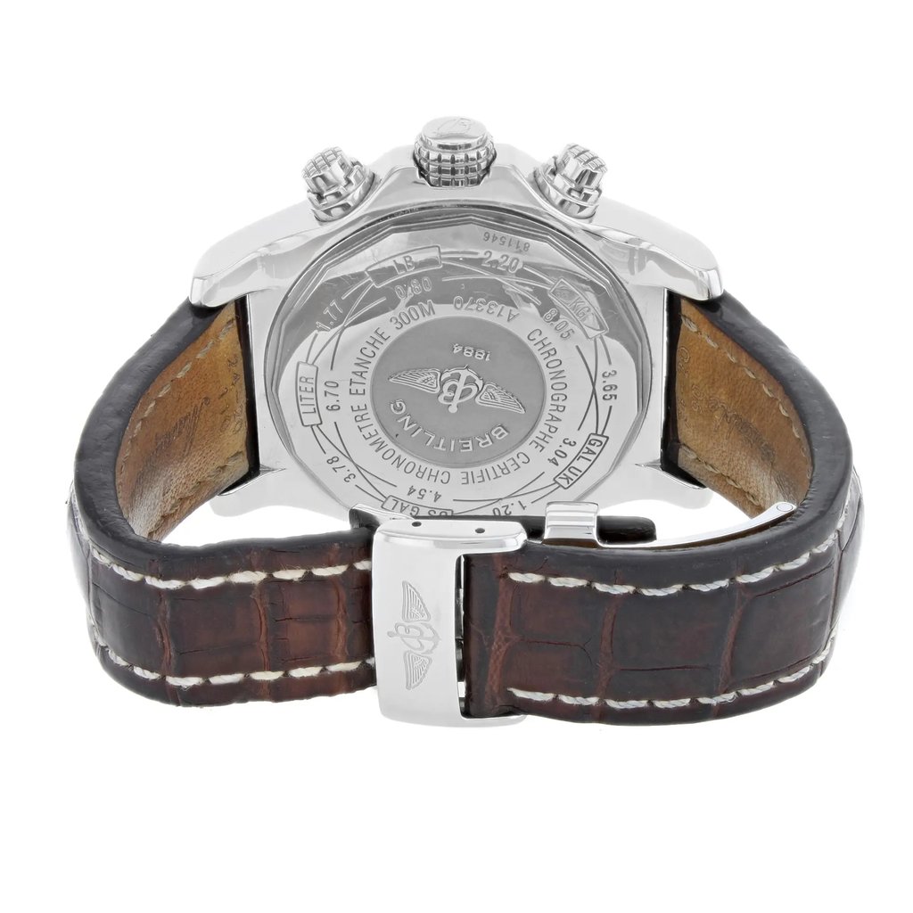 Back View Of {Caseback} Back Case And Closed Leather Band Of Breitling A13370 Watch Pre Owned Condition