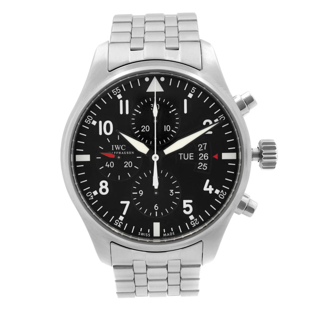 Front Full View Of IWC IW377704 Stainless Steel Watch Pre Owned Condition {Product Condition}