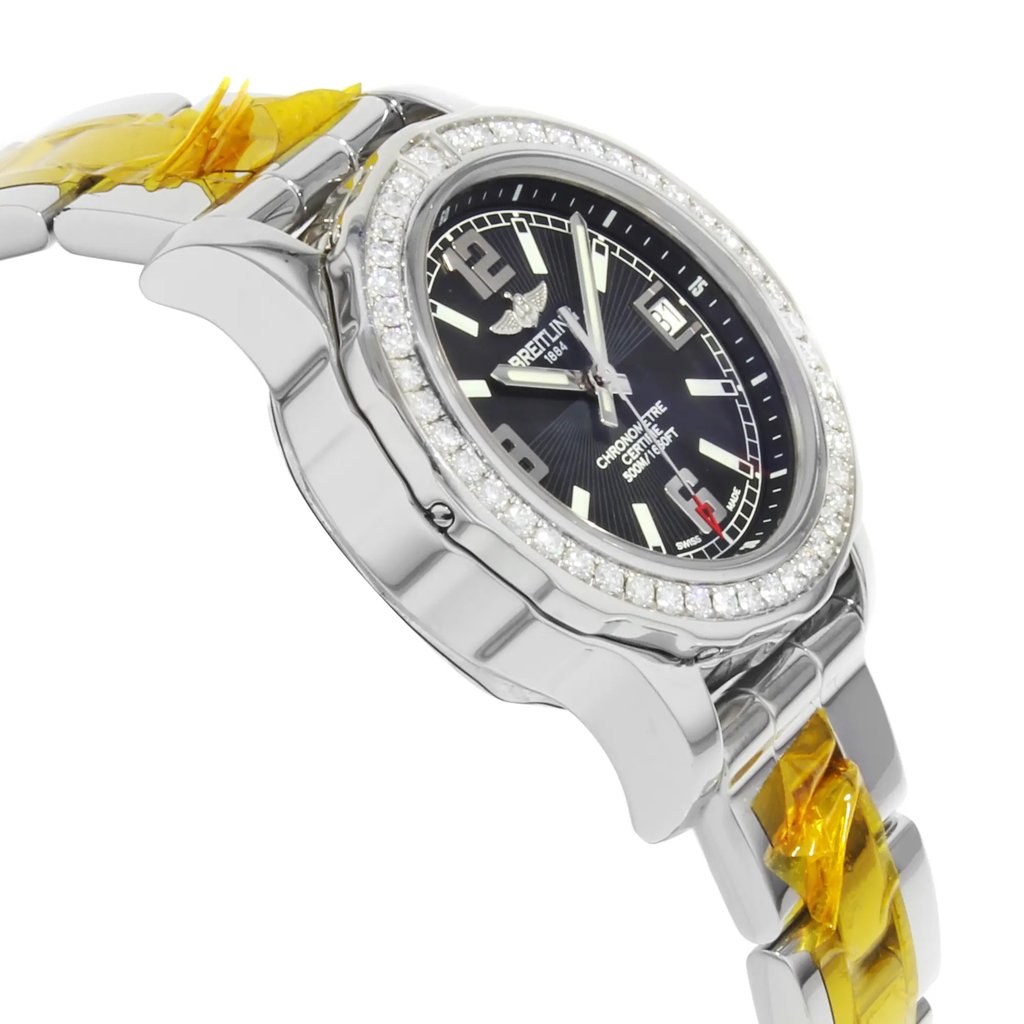 View Of Opposite Crown Facing Side Of Breitling A7738753/BB51-158A Stainless Steel Watch Display Model Condition