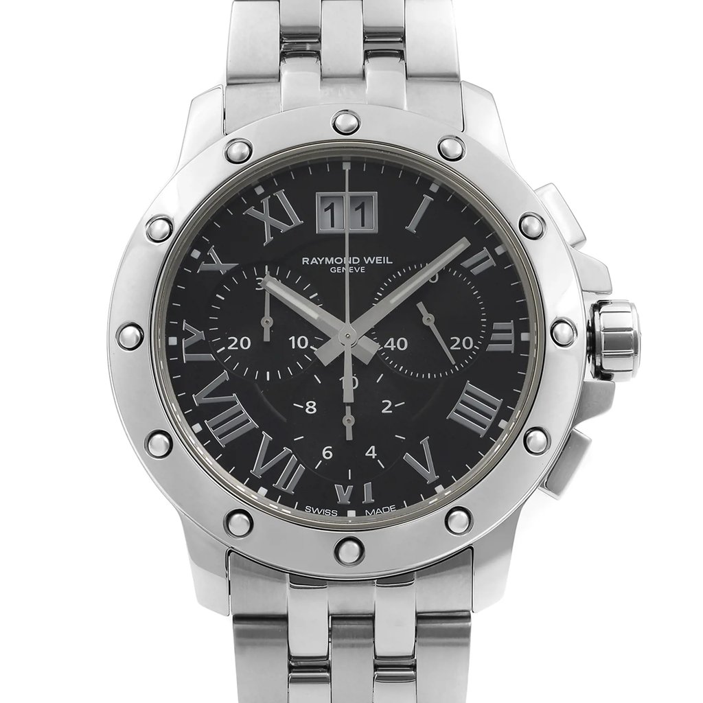 Up Close Front Facing Picture Of RAYMOND WEIL 4899-ST-00208 Stainless Steel Watch Pre Owned Condition