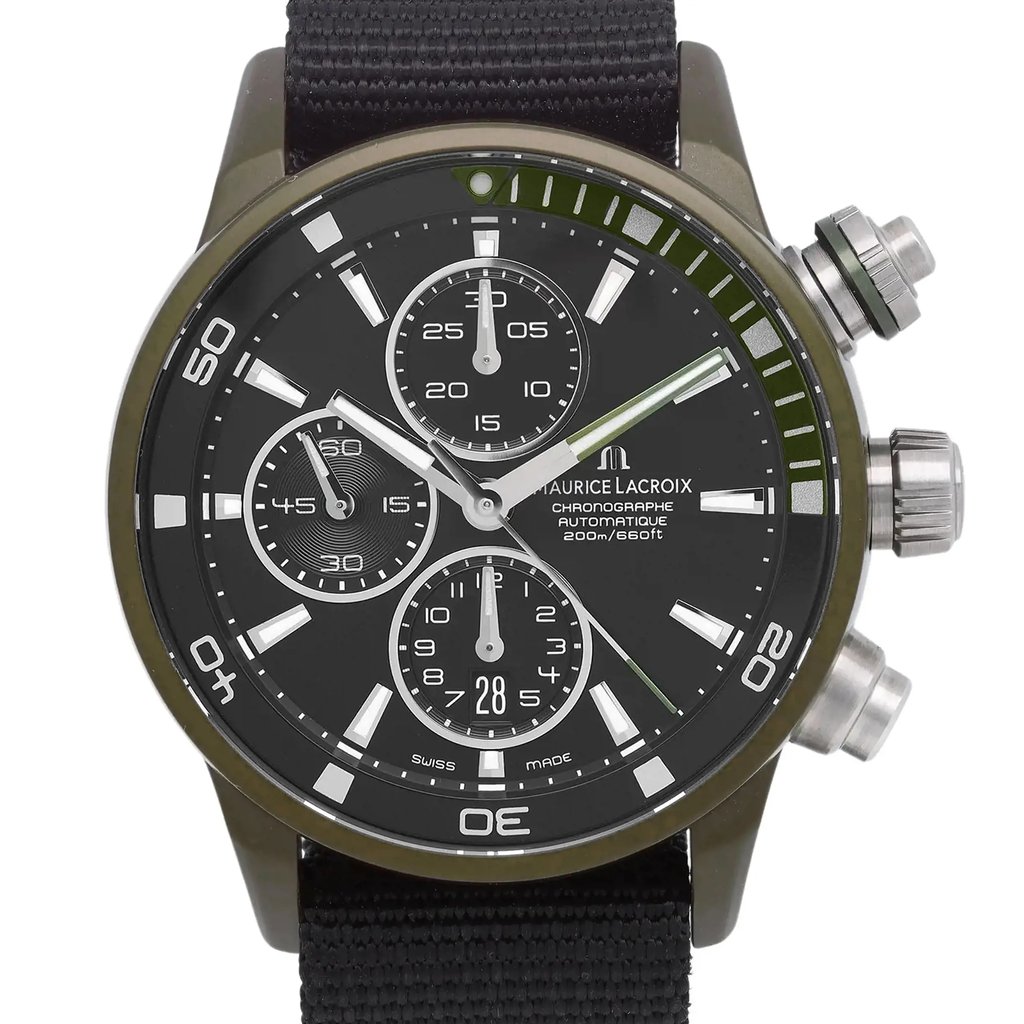 Up Close Front Facing Picture Of Maurice Lacroix PT6028-ALB21-331 PowerLite Alloy Watch Display Model Condition