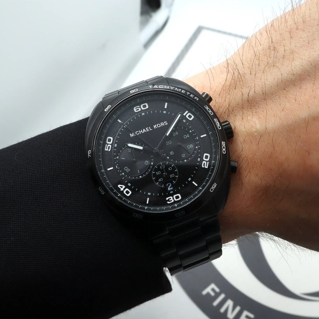 Up Close Front Facing Picture Of Michael Kors MK8615 Stainless Steel Watch New With Defects Condition