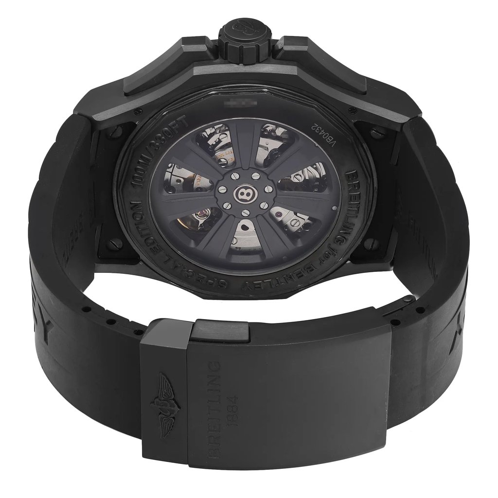 Back View Of Exhibition Back Case And Closed Rubber Band Of Breitling VB043222/BD69-222S Watch Pre Owned Condition