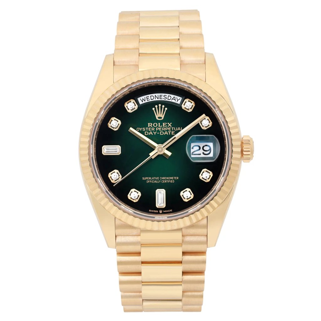 Front Full View Of Rolex 128238 Yellow Gold Watch Pre Owned Condition Excellent