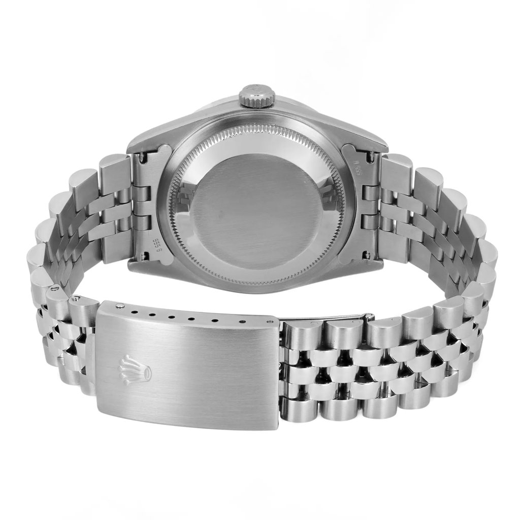 Back View Of Solid Back Case And Closed Stainless Steel Band Of Rolex 16200 Watch Pre Owned Condition