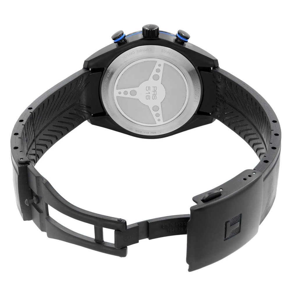 Back View Of Solid Back Case And Open Rubber Band Of Tissot T100.417.37.201.00 Watch New With Defects Condition