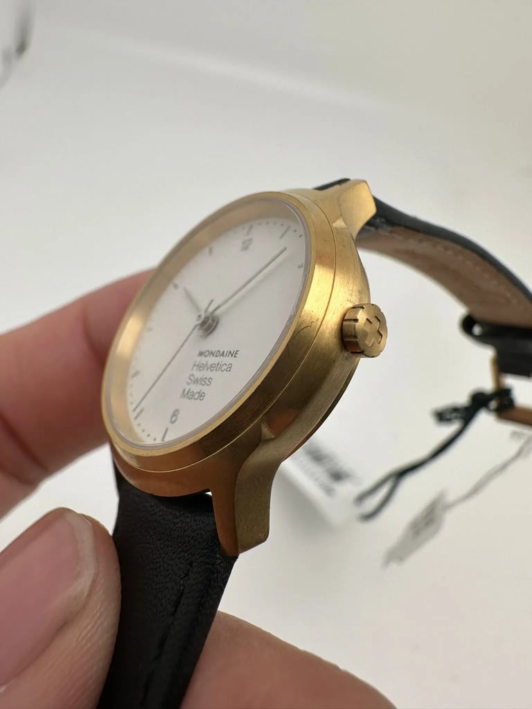 View Of Crown Facing Side Of Mondaine MH1.L1111.LB Stainless Steel Watch Pre Owned Condition