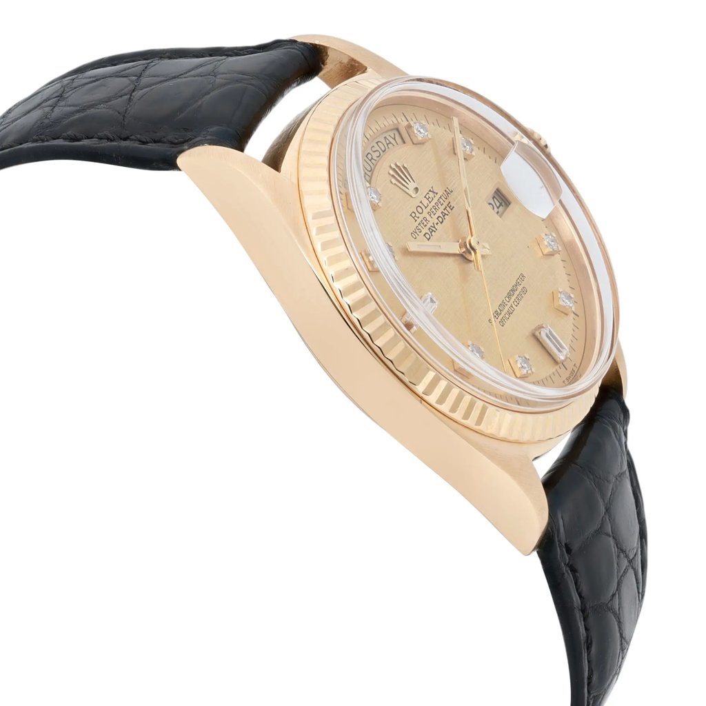 View Of Opposite Crown Facing Side Of Rolex 1803 Yellow Gold Watch Pre Owned Condition