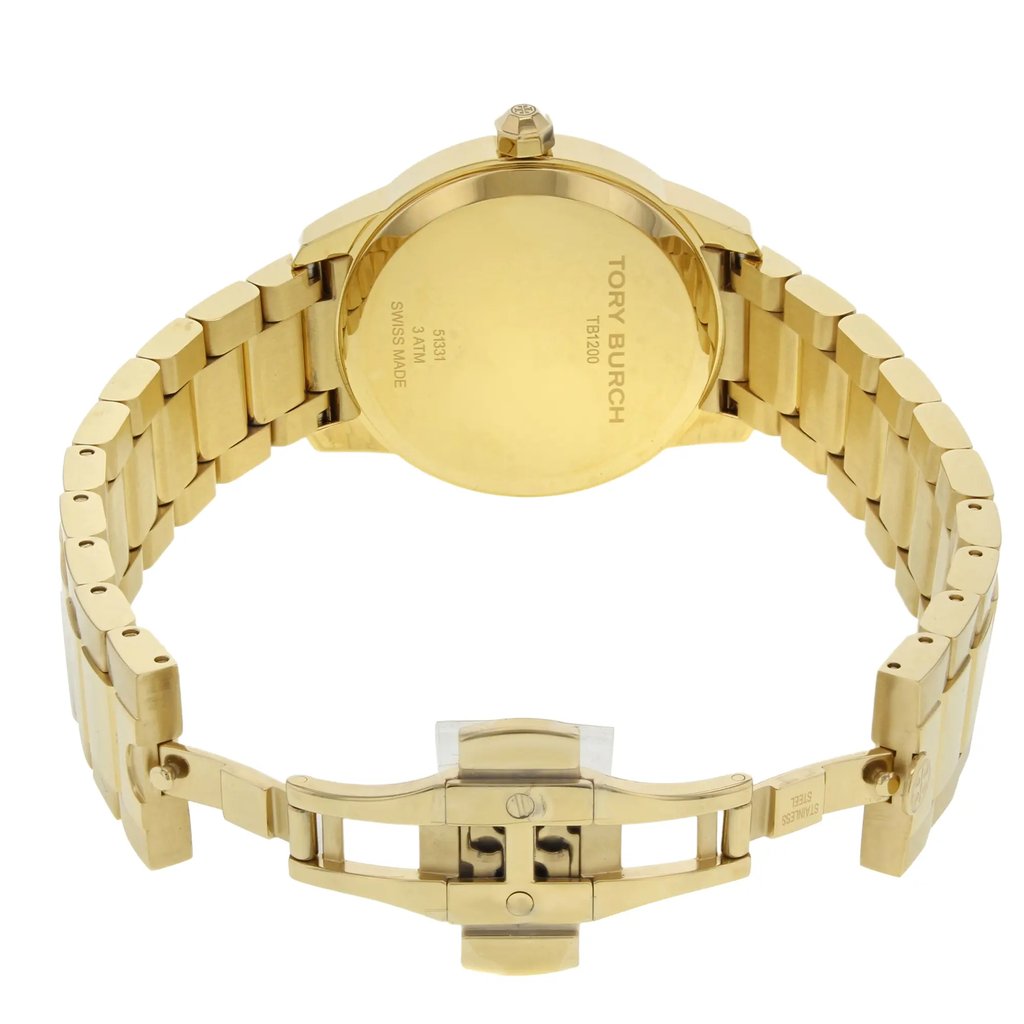 Back View Of {Caseback} Back Case And Open Stainless Steel Band Of Tory Burch TB1200 Watch Pre Owned Condition