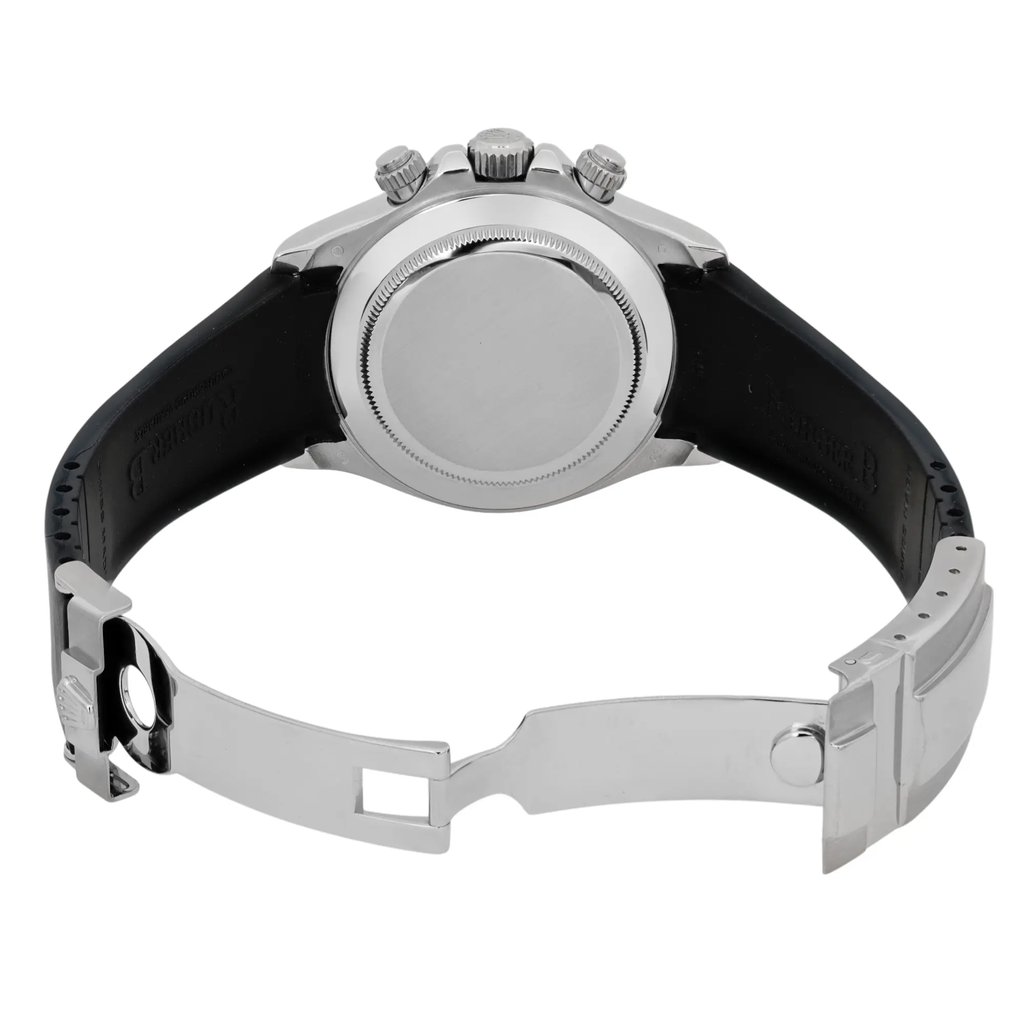 Back View Of Solid Back Case And Open Rubber Band Of Rolex 116519 Watch Pre Owned Condition