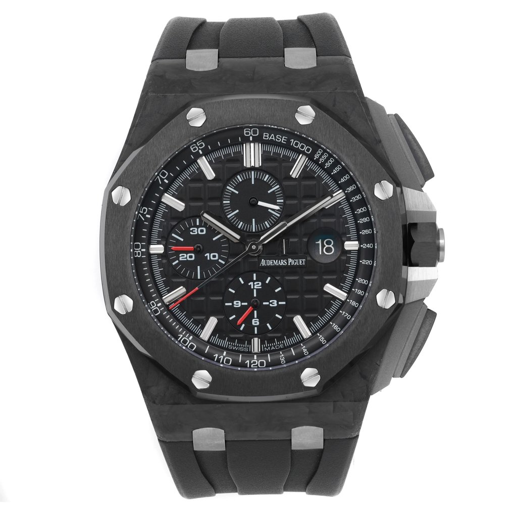 Front Full View Of Audemars Piguet 26400AU.OO.A002CA.01 Carbon Fiber Watch Pre Owned Condition Good