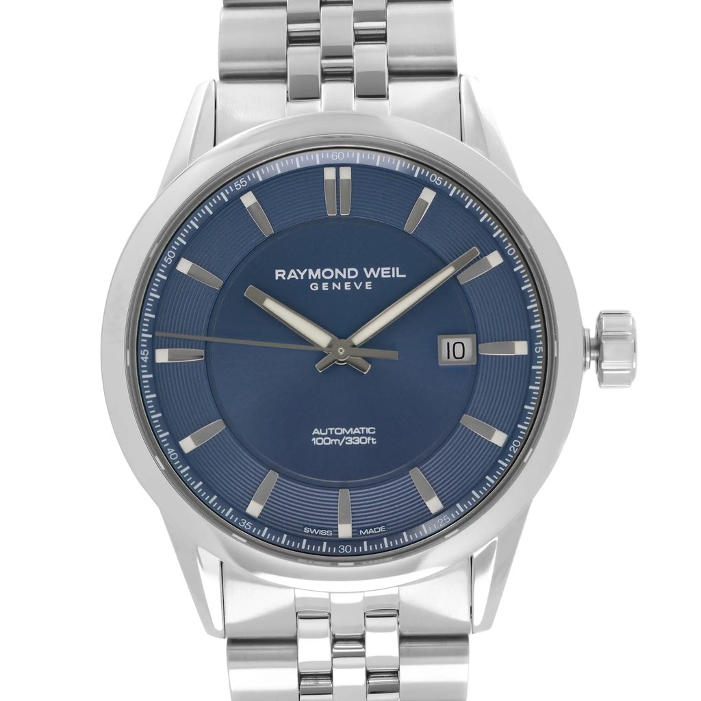 Up Close Front Facing Picture Of RAYMOND WEIL 2731-ST-50001 Stainless Steel Watch New Condition