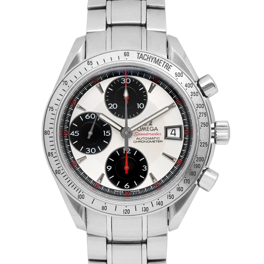 Up Close Front Facing Picture Of OMEGA 3211.31.00 Stainless Steel Watch Pre Owned Condition