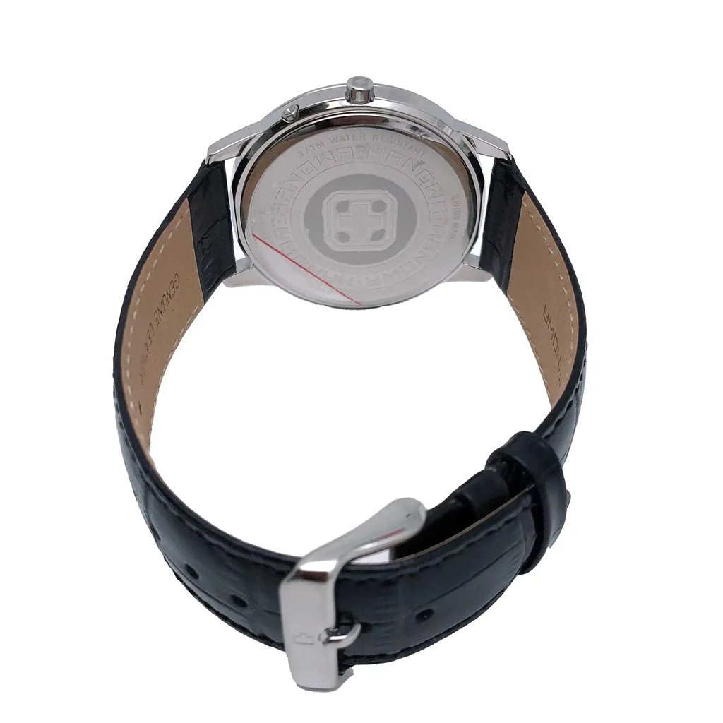 Back View Of Solid Back Case And Closed Leather Band Of Honawa 16-4056.04.001 Watch Unworn Condition