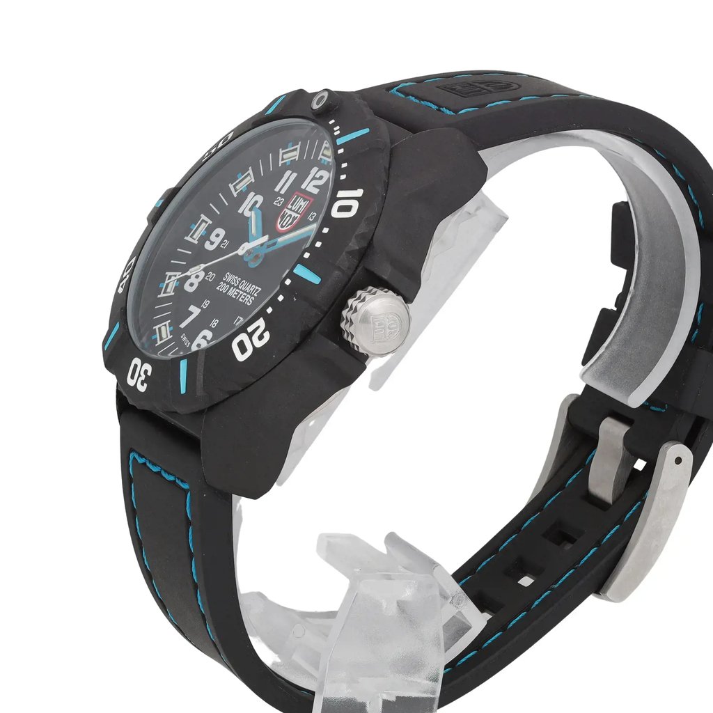 View Of Crown Facing Side Of Luminox XS.3023.RS Carbon Watch Pre Owned Condition