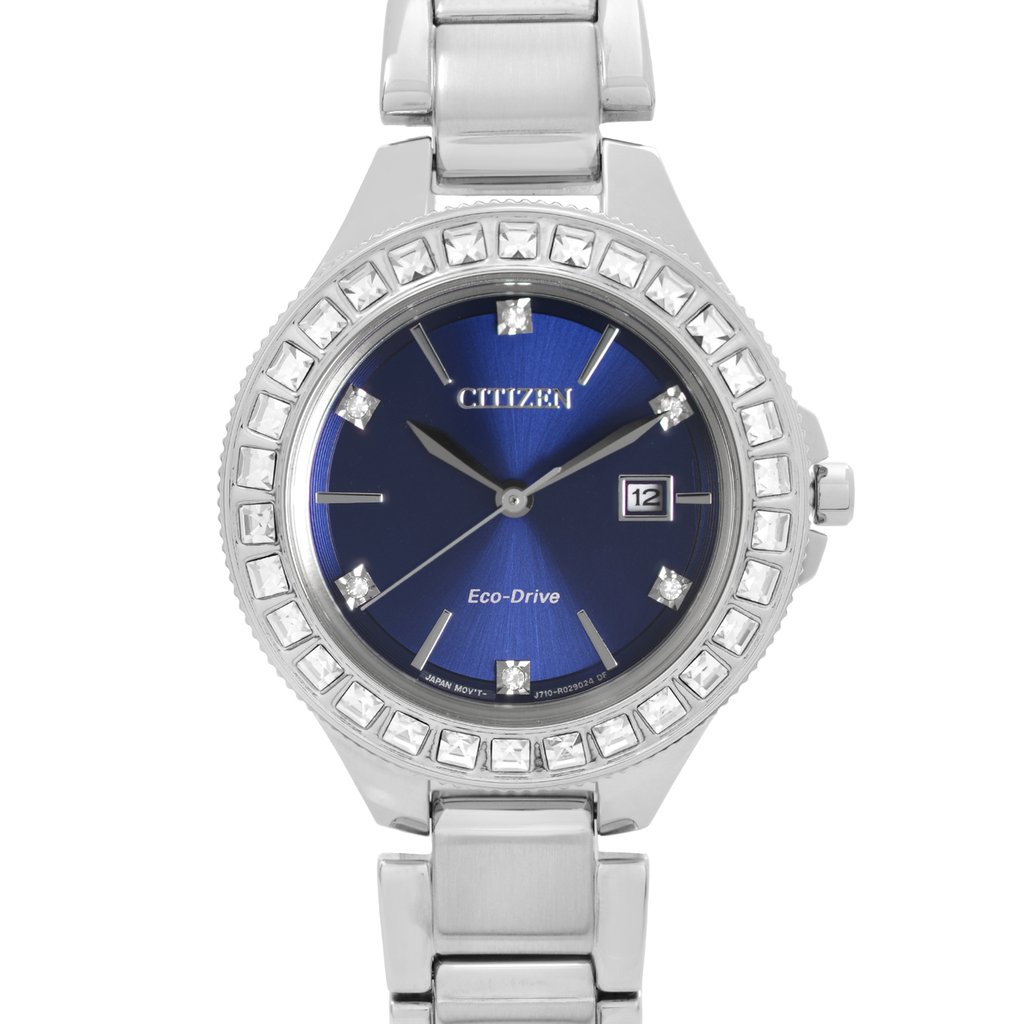 Up Close Front Facing Picture Of Citizen FE1190-53L Stainless Steel Watch Display Model Condition