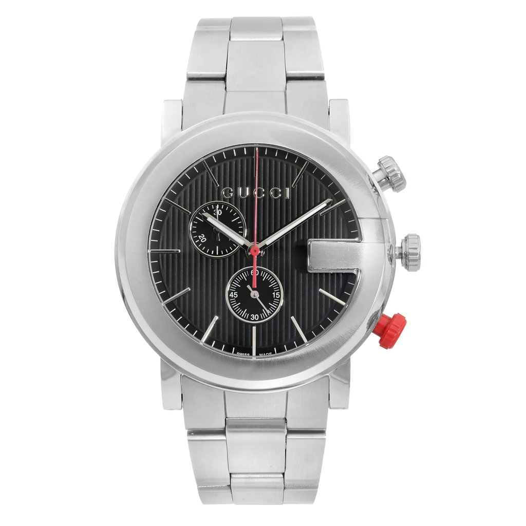Front Full View Of Gucci YA101361 Stainless Steel Watch Display Model Condition Excellent