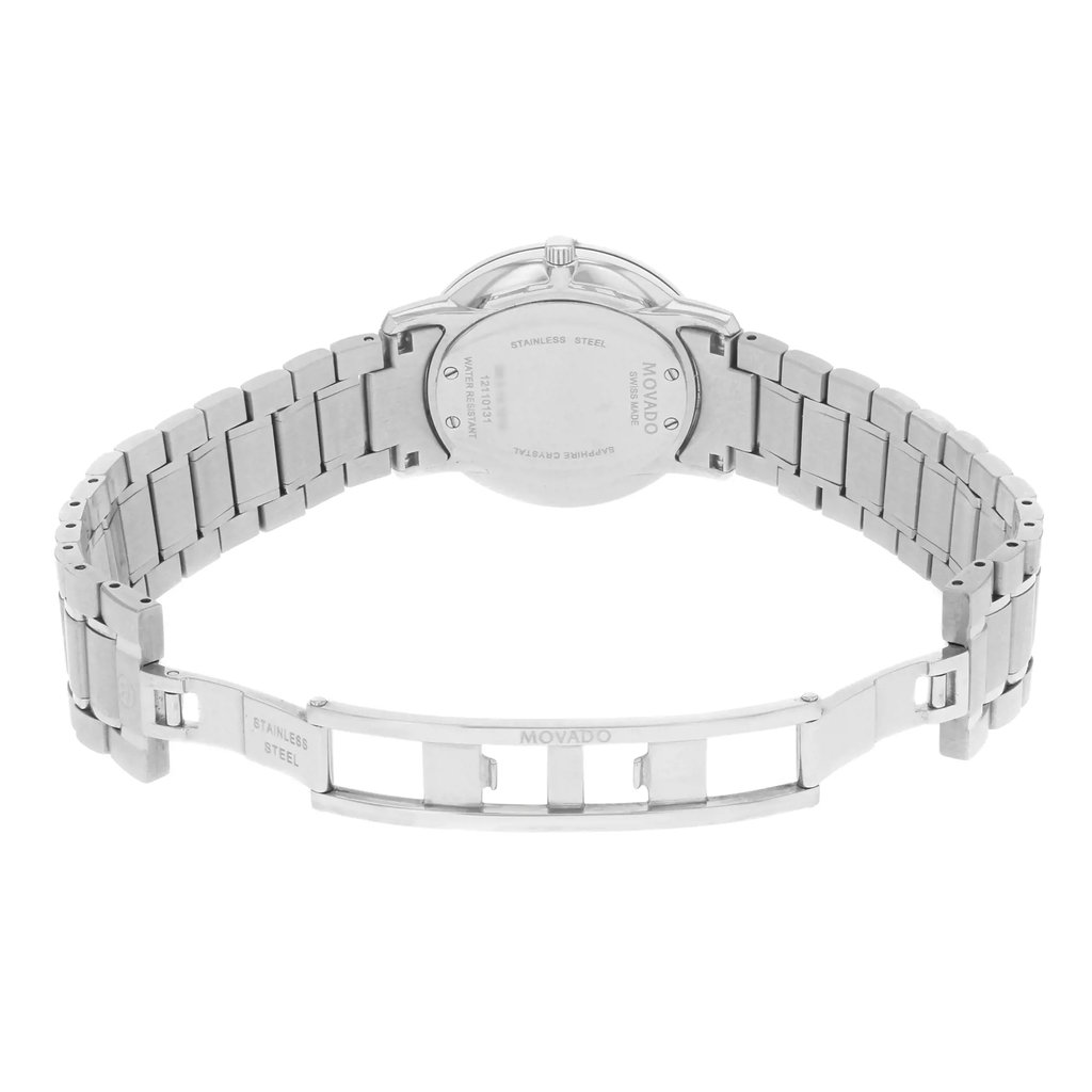 An image of a pre-owned wristwatch featuring a back view with an open clasp. The watch is positioned at a slight angle, showcasing the stainless steel bracelet and the back of the watch case. The branding and details are visible on the back plate. The photo is taken at a moderate distance, capturing the entire bracelet and clasp in view.