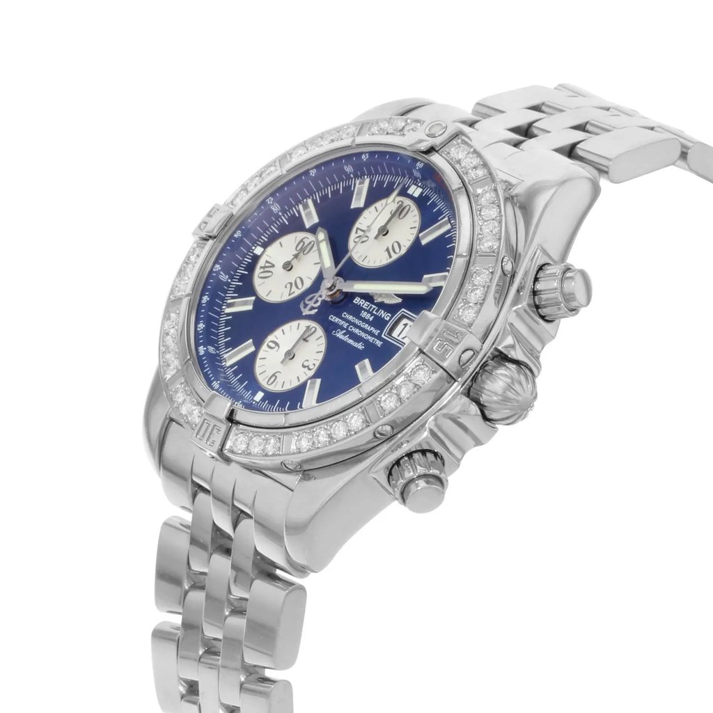 View Of Crown Facing Side Of Breitling A13356 Stainless Steel Watch Pre Owned Condition