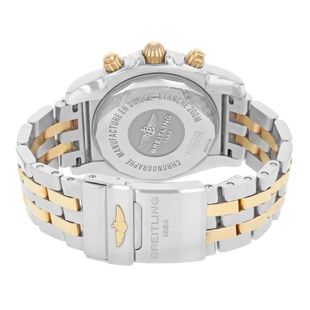 Back View Of {Caseback} Back Case And Closed Stainless and Solid Gold Band Of Breitling cb042012/bb86-375c Watch Pre Owned Condition