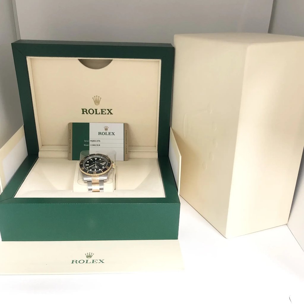  Full View Box, Documents and Rolex 116613LN With Watch In The Image 